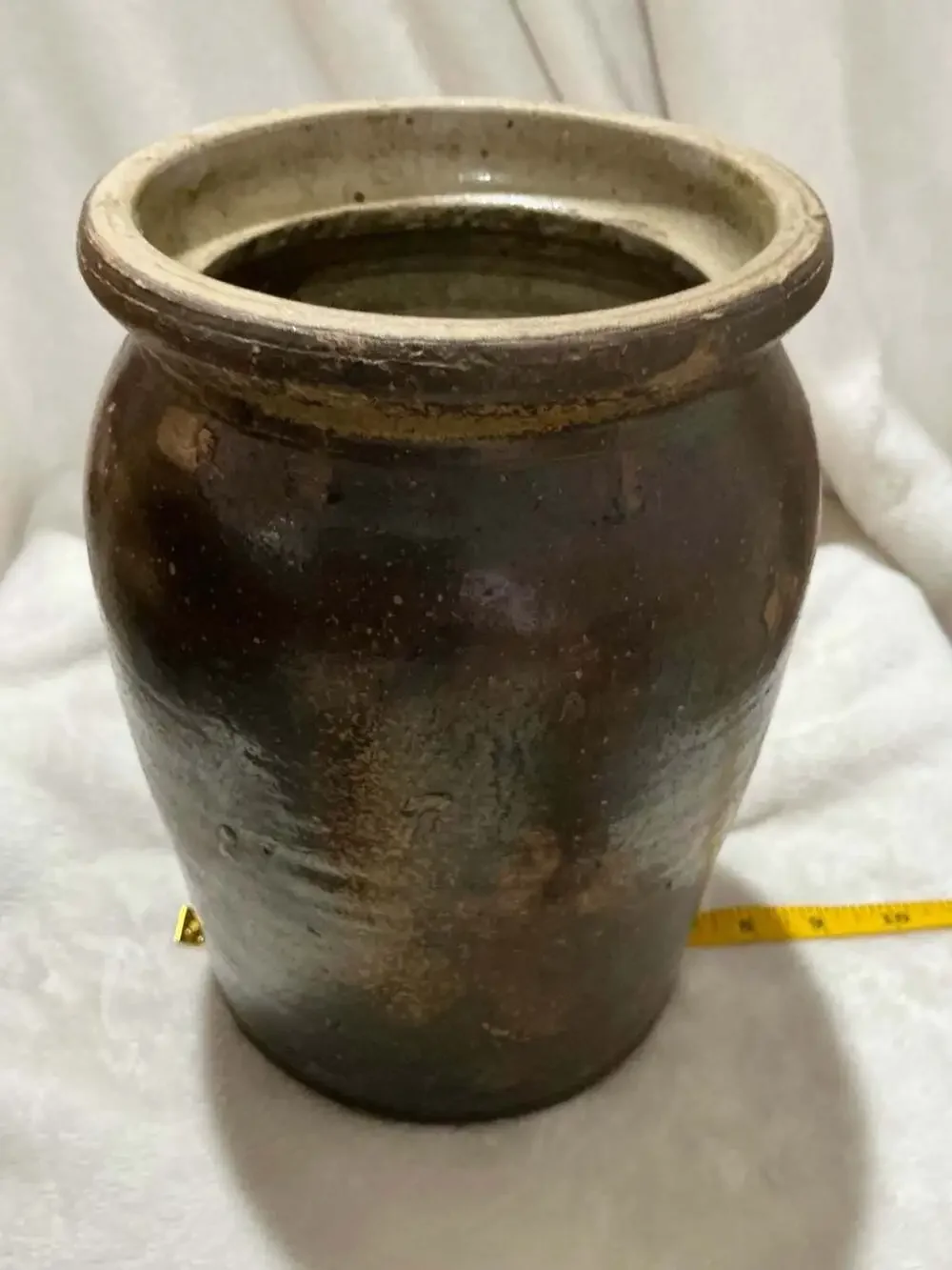 Antique Stoneware Storage Jar Crock Brown Glaze